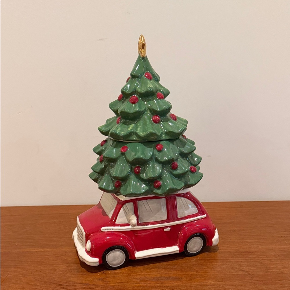 Grasslands Road Vintage Memories Christmas Cookie Jar Red Car with Tree